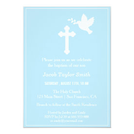Modern Cross and Dove Blue Baptism Invitations
