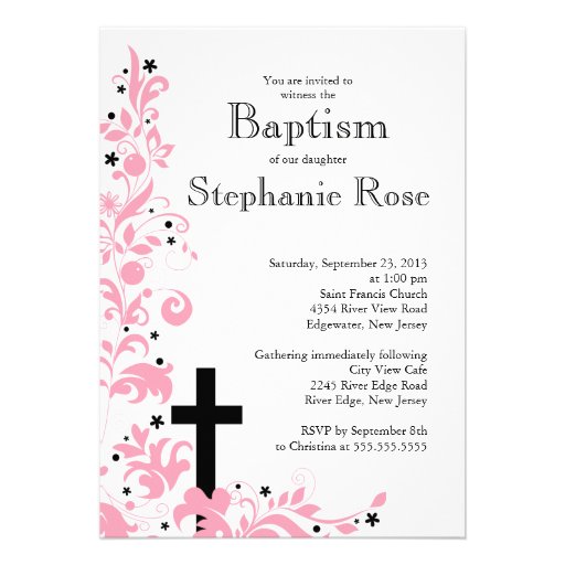 Modern Cross Pink Flower Bridal Shower Invitation (front side)
