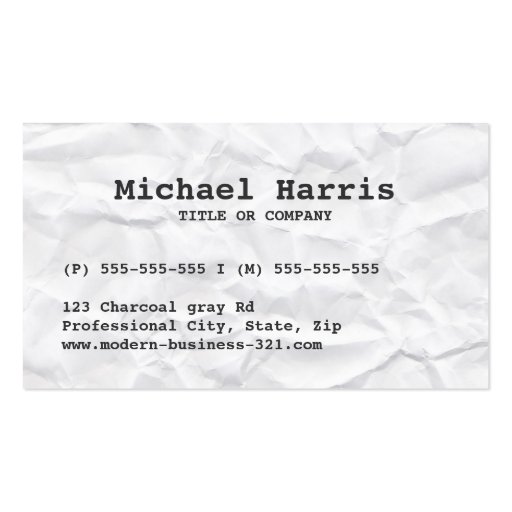 Modern crumpled crease paper business card (front side)