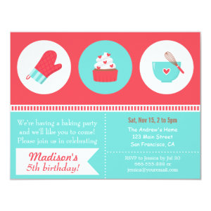 Modern Cupcake Cooking Baking Birthday Party Custom Announcements