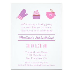 Modern Cupcake Purple Pink Baking Birthday Party Custom Invite