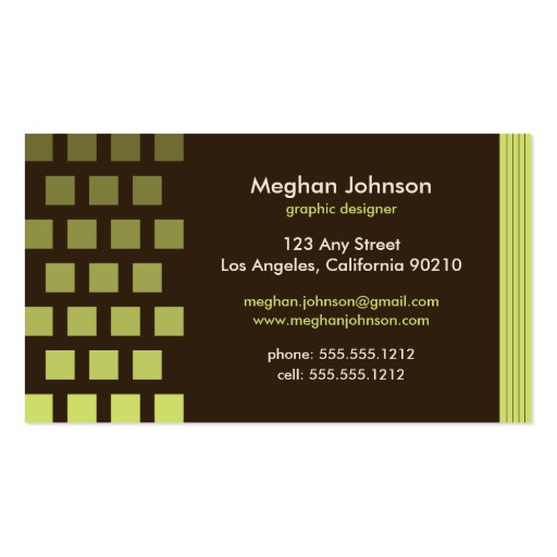 Modern custom Chocolate/Lime Business Card (back side)
