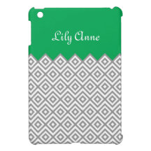 Modern Custom Gray & Green Chevron w/Monogram iPad Mini Case
