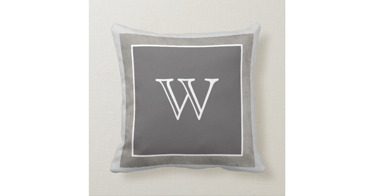modern custom monogram pillow gray and white Zazzle