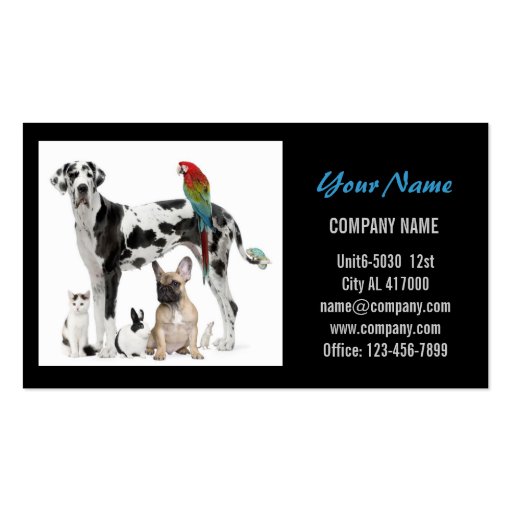 Modern cute animals pet service beauty salon business card (front side)