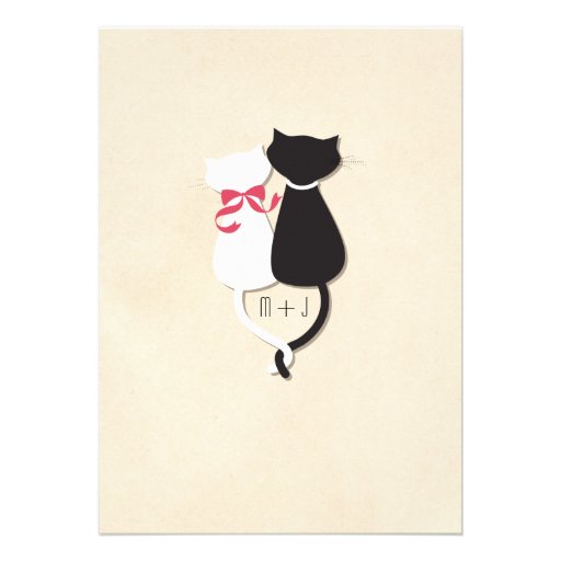 Modern Cute Cat Couple Monogram Wedding Invite