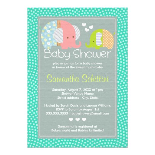 Modern Cute Elephant Mom and Baby Boy Shower Personalized Announcements