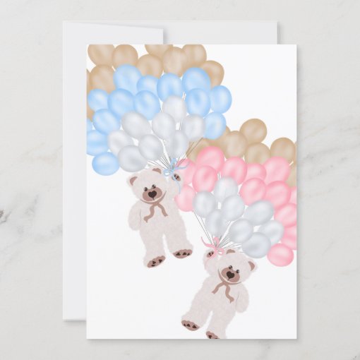 Modern Cute Gender Reveal Blue Pink Teddy Bear Invitation Zazzle