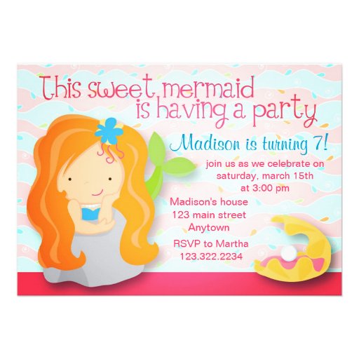 Modern Cute Mermaid Pink Birthday Party Invitation