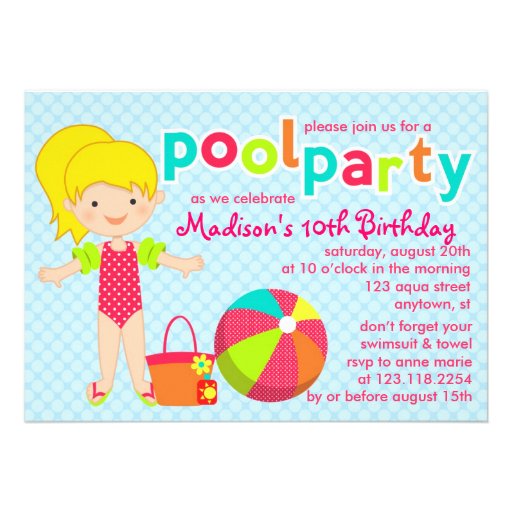 Modern Cute Pool Party Girls Birthday Card