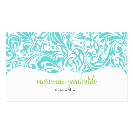Modern Damask Aqua Personalized Business Cards (front side)