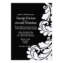 Modern Damask Black and White Wedding invitation