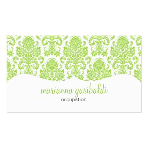 Modern Damask Green Personalized Business Card (front side)