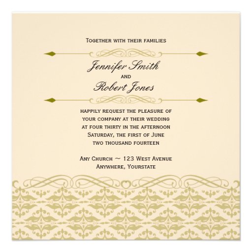 Modern Damask in Ivory and Gold Wedding Invitation