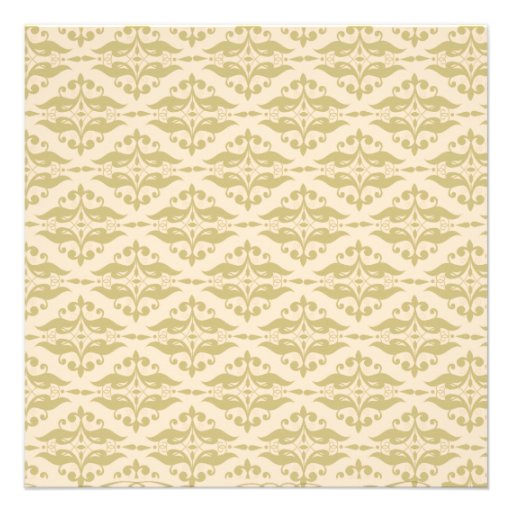 Modern Damask in Ivory and Gold Wedding Invitation