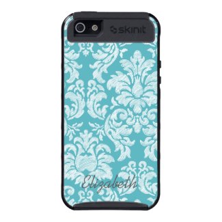 Modern Damask Pattern in Blue White