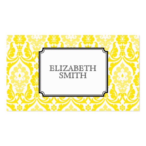 Modern Damask Yellow Black Business Card (front side)