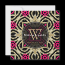 Modern Decor Gold+Hot Pink Wedding Invitation invitations