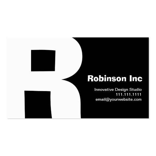 Modern Design Big Retro R-Monogram Reversable Business Card Template (back side)