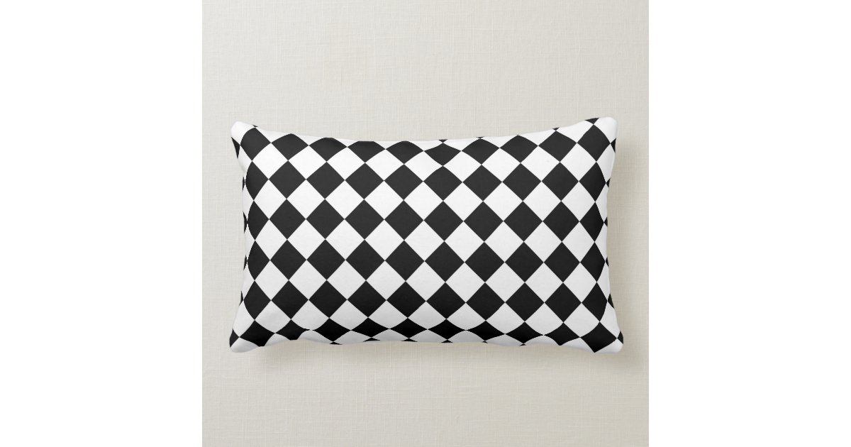Modern Diamond Black and White Checkers Lumbar Pillow