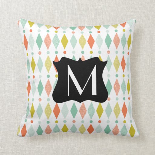 Modern Diamond pattern with monogram Throw Pillow Zazzle
