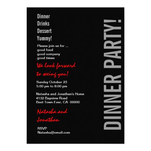 Modern DINNER PARTY Black White Red Template Personalized Announcements