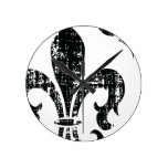 Modern distressed black white fleurdelis clock