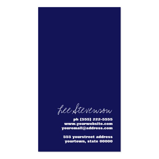 Modern DJ Hip Navy Blue and White Stripes Business Cards (back side)