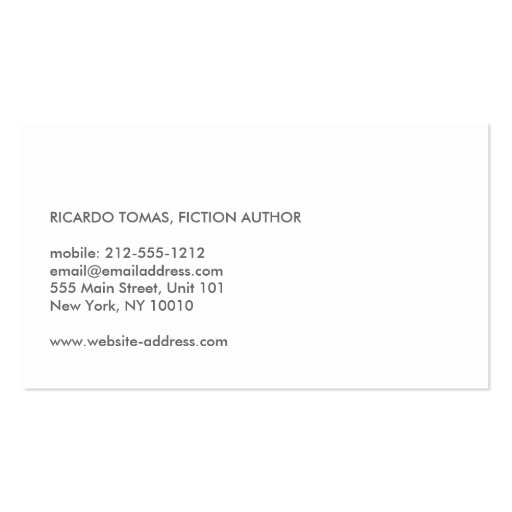 MODERN DK GRAY BUSINESS CARD FOR AUTHORS & WRITERS (back side)