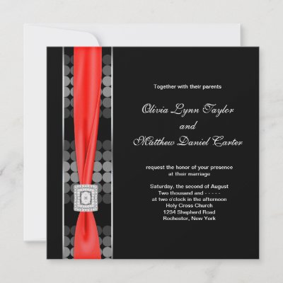 Modern Dot Black White Red Black Wedding Invites by WeddingCentral