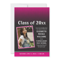 Modern Dots Graduation Announcement (fuschia) invitations by GraduateShoppe Modern Dots Graduation Announcement (fuschia) invitations