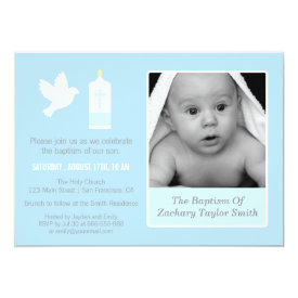 Modern Dove and Candle Photo Baptism Invitations