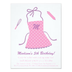 Modern Elegant Apron Cooking Baking Birthday Party 4.25x5.5 Paper Invitation Card
