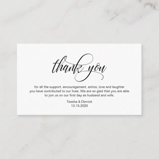 Modern Elegant Black Script Wedding Thank You Enclosure Card Zazzle