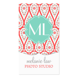 Modern Elegant Damask Coral Paisley Personalized Business Cards