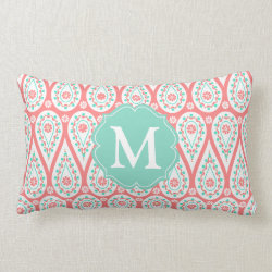 Modern Elegant Damask Coral Paisley Personalized Throw Pillows
