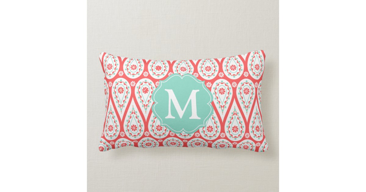 Modern Elegant Damask Coral Paisley Personalized Pillow Zazzle