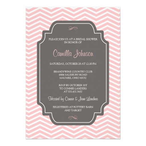 Modern Elegant French Pink Chevron Bridal Shower Invitations