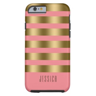 Modern Elegant Gold And Pink Stripes Tough iPhone 6 Case