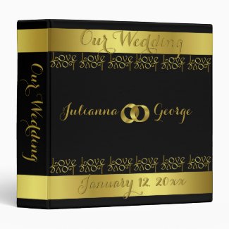 Modern Elegant Gold Foil LOVE Text Design Wedding 3 Ring Binder