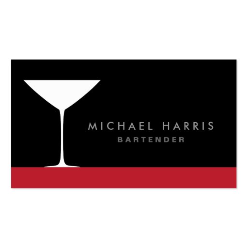 Modern elegant martini cocktail glass bartender business cards (front side)