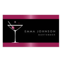 Modern elegant martini cocktail glass bartender business cards