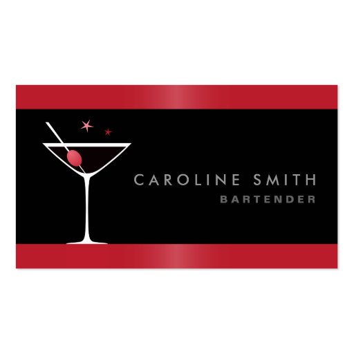 Modern elegant martini cocktail glass bartender business card template (front side)