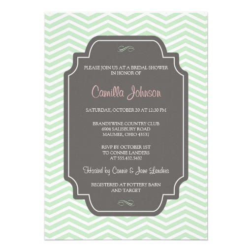 Modern Elegant Mint Green Chevron Bridal Shower Personalized Invitations