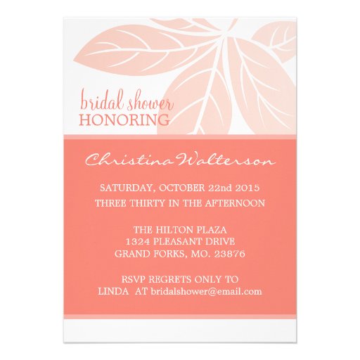 Modern Elegant Pink Coral Bridal Shower Personalized Announcement