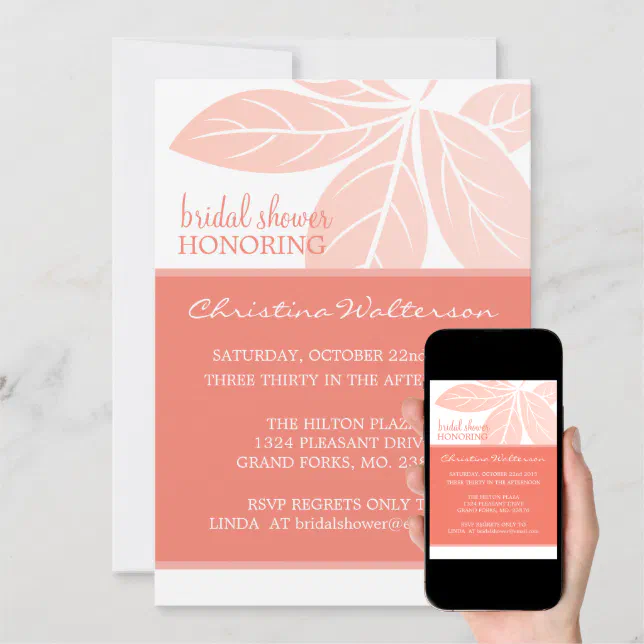 Modern Elegant Pink Coral Bridal Shower Invitation Zazzle