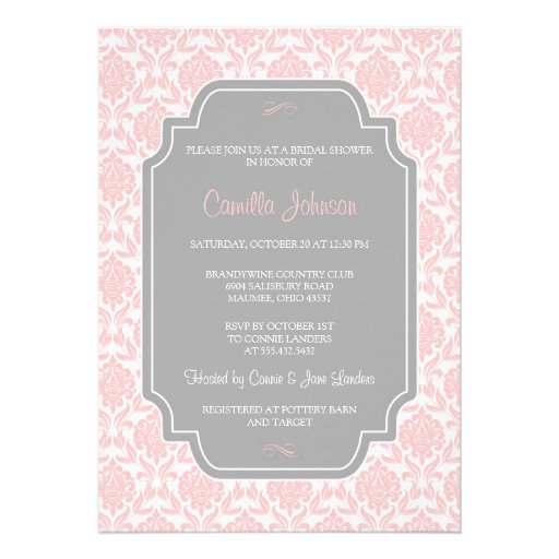 Modern Elegant Pink Damask Bridal Shower Cards