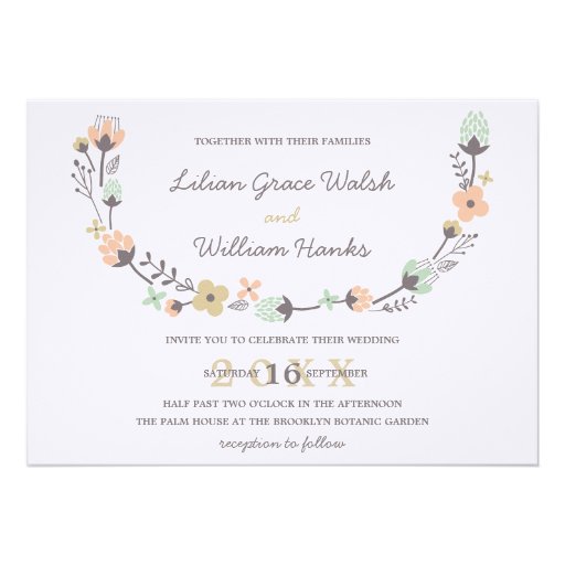 Modern Elegant Retro Floral Wreath Wedding Personalized Invite