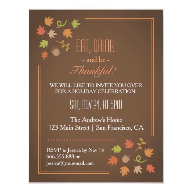 Modern Elegant Thanksgiving Dinner Party Card (front side)