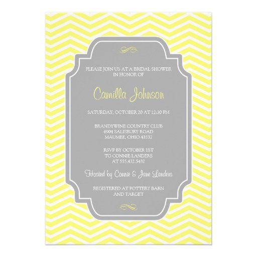 Modern Elegant Yellow Chevron Bridal Shower Custom Invitation